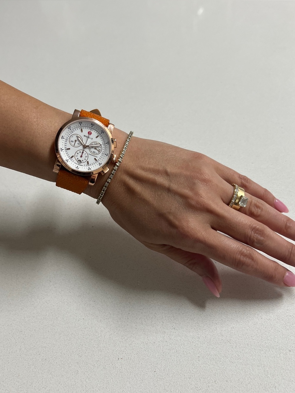 MICHELE Swiss Chronograph Watch Rose Gold Galuchat Stingray Strap - Picture 13 of 16